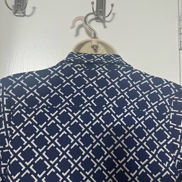 Navy & White Geometric Wrap Long Sleeve Mini Dress from Better Be - Picture 8 of 9